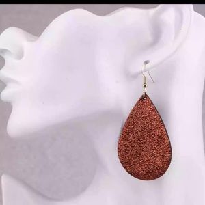 Brown Shiny Tear Drop Earrings with Black Back